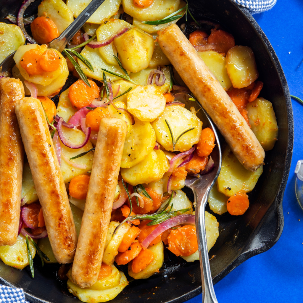 plat de pommes de terre avec chipolata greenway