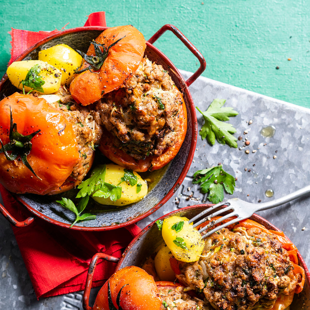 stuffed tomato with Greenway minced meat and. potatoes