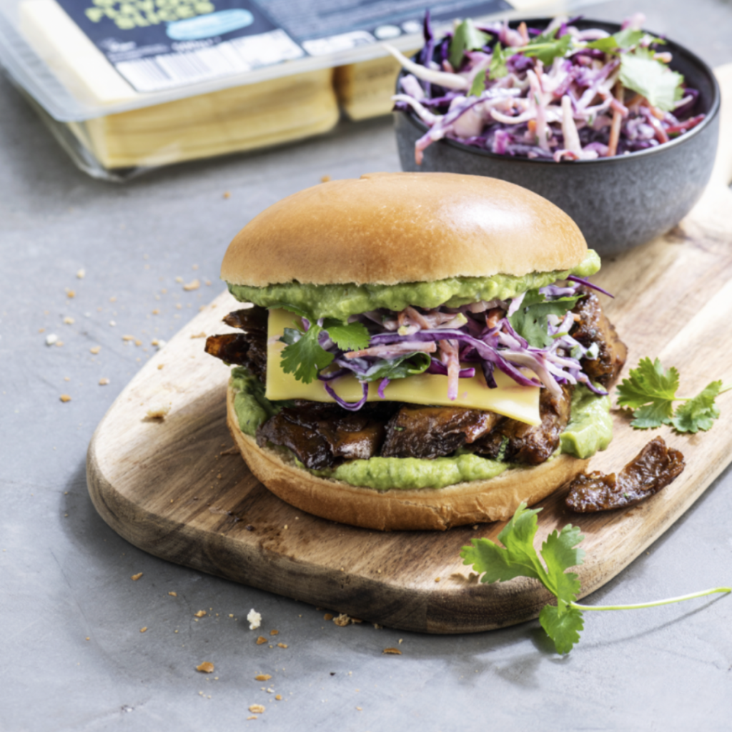 kebab burger with Greenway 'just like chicken' and eriyaki sauce