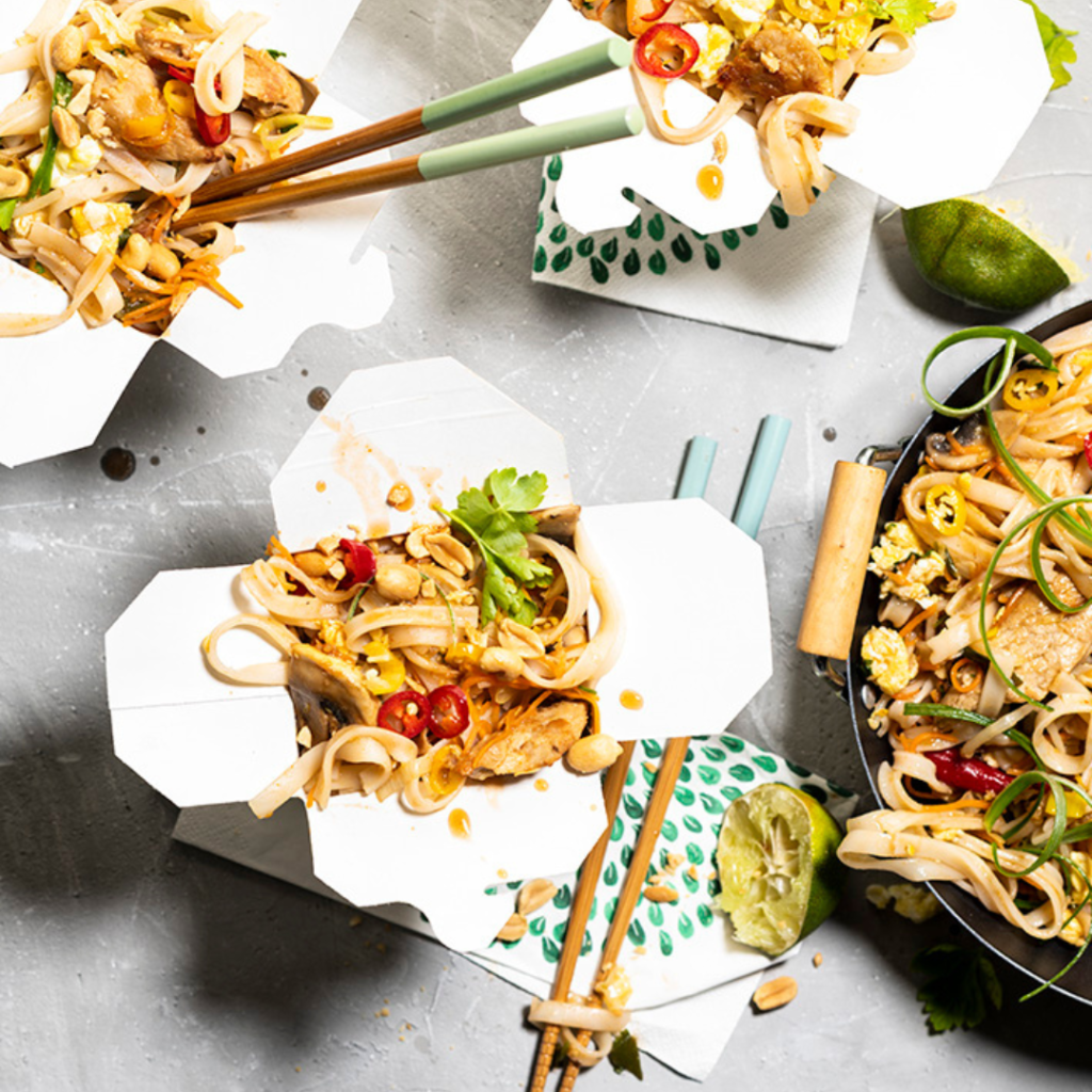 pad thai met rijstnoedels en Greenway Filetstukjes “Just like chicken”