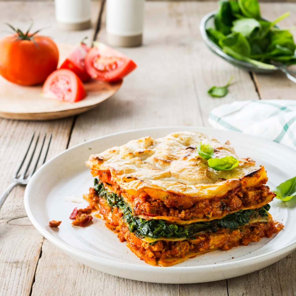 winter lasagna with greenway minced meat and spinach